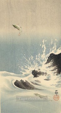 Animaux œuvres - saumon sautant Ohara KOSON poisson